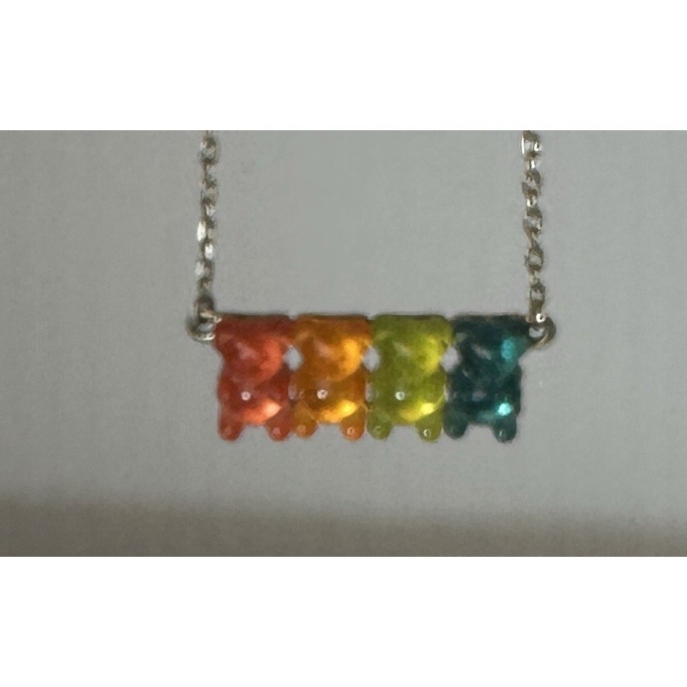 Betsey Johnson 4 Rainbow Gummy Bears Necklace 16" plus extender - Picture 3 of 6